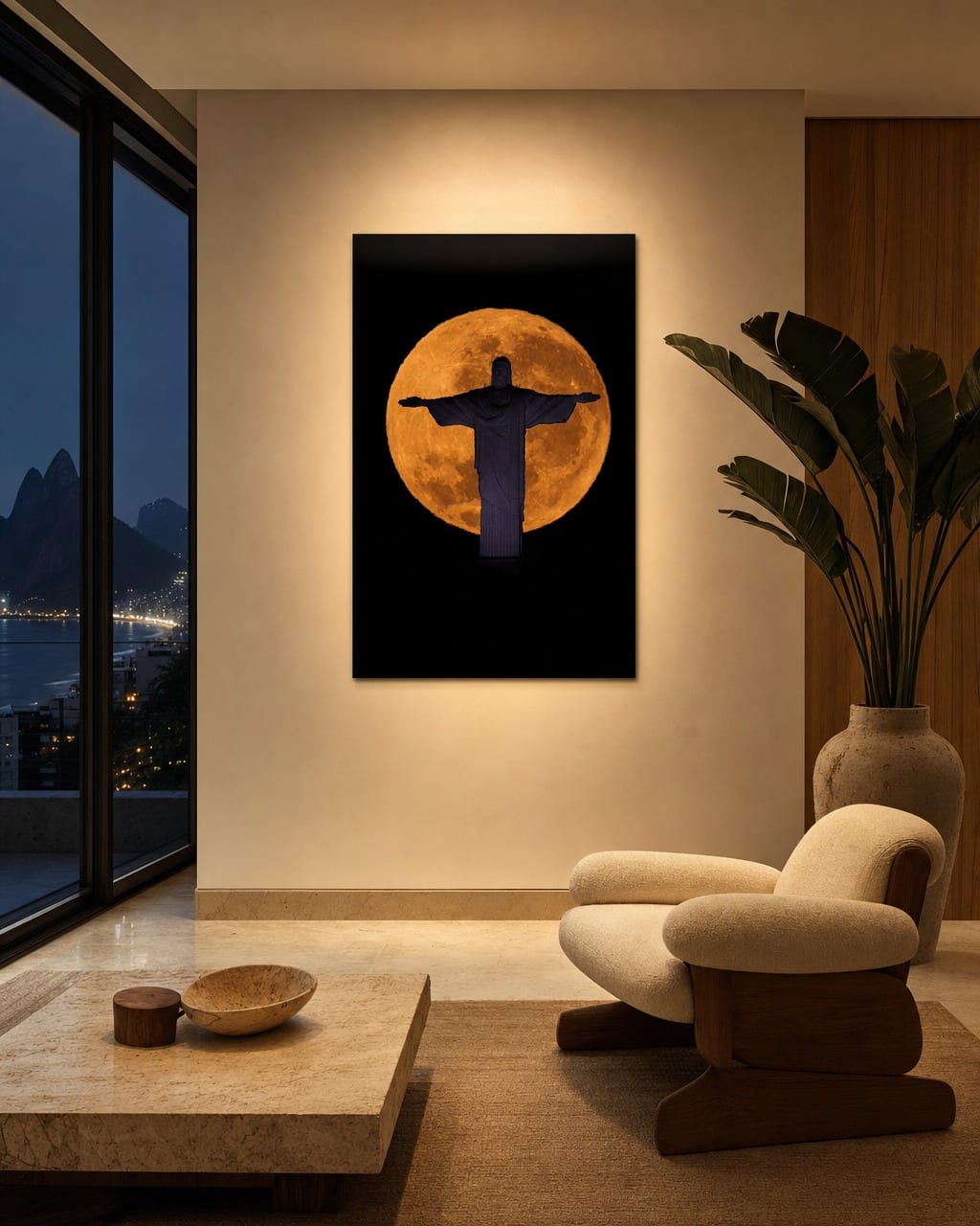 Ambientação da obra Lua e Cristo 1 em um interior (visualização 1)